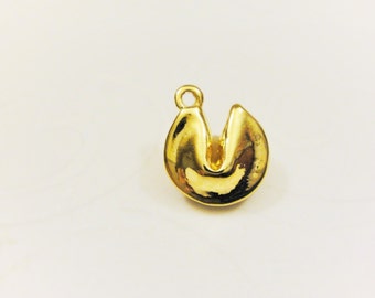 Vermeil, 18k gold over 925 sterling silver fortune cookie, shiny gold fortune cookie, fortune cookie