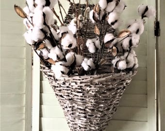 Rustic Twig Cone Flower Holder/Wall Decor/Twig and Metal Bouquet Holder/Cone Shape