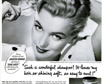 1951 Marilyn Monroe Rayve Creme Shampoo Hair Salon Decor Old Hollywood Regency Glamour Starlet Actress Icon Love Nest Cinema Wall Art Print