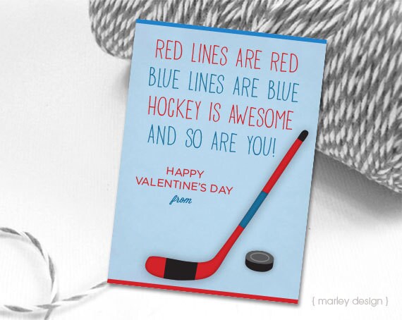 hockey valentines cards printable instant download kids