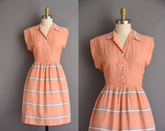 Bonnie Baxter apricot cotton 50s vintage dress. 1950s vintage dress