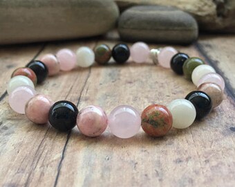 Fertility Bracelet | Rhodochrosite Bracelet | Moonstone, Rose Quartz, Unakite Bracelet | Fertility Crystal Jewelry | Fertility Hope Bracelet