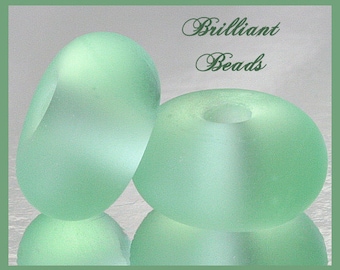Frosted Pale Emerald..."Sea Glass" Spacer Bead Pair...Handmade Lampwork Beads SRA, Made To Order