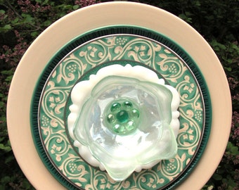 Deeply Layered Plate Flower in Soft Yellow and Green, Close Out Sale