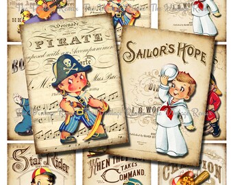 INSTANT DOWNLOAD Printable Digital Collage Sheet, Retro Vintage Boys, Altered Art Scrapbooking Ephemera, aceo, atc size