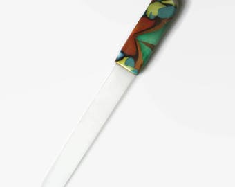 Czech Crystal Nail File, Medium Glass Nailfile, Medium Glass Nailfile, Copper, Green, Yellow and Blue // gifts for her // bridesmaid gifts
