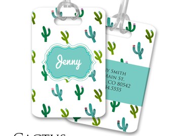 Luggage Tag Cactus Personalized Bag Tag Custom Luggage Tag Personalized Luggage Tag Name Green Blue Travel Tag Suitcase Tags Vacation Idea