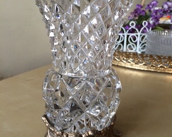 Vintage Crystal Vase with Brass Base