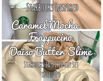 Starbucks Inspired Caramel Frappacino Daiso Butter Slime | Caramel Mocha scented | Whipped topping on the side | Starbucks inspired cup set