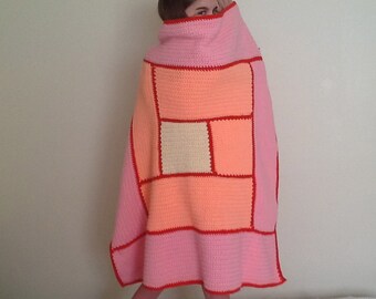 Orange and pink crochet blanket