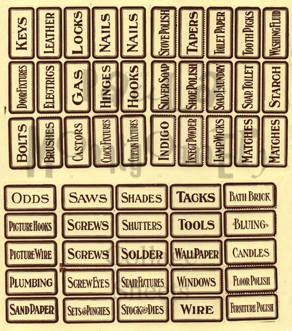 Vintage Hardware Store Drawer Labels Digital Download Collage