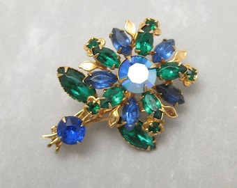 Vintage Rhinestone Brooch Flower Jewelry