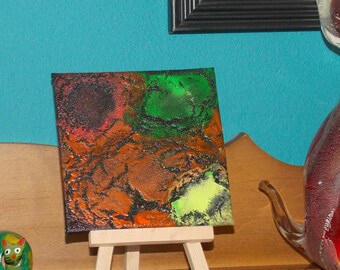 Howlite #1 Mini 4x4 in Spiritual Painting on Canvas Panel Crystal Healing Energy Art Original Abstract Spray Paint 10.16 x 10.16 cm
