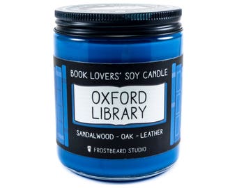 Oxford Library - 8 oz Book Lovers' Soy Candle - Book Candle - Book Lover Gift - Scented Soy Candle - Frostbeard Studio - 8oz jar