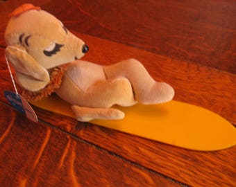 Vintage 1960s Dakin Dream Pets Hawaiian Hound on Surfboard, NWT, Stuffed Dog