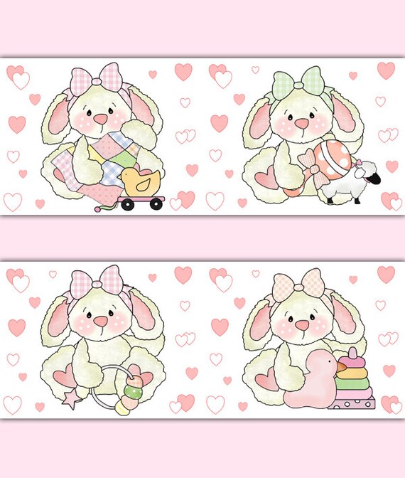 BUNNY WALLPAPER BORDER Wall Decals Woodland Rabbit Forest