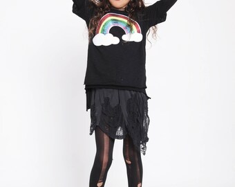 Organic baby & kids black sweater , stars print , Cool kids outfit , Rainbow print , kids black sweater