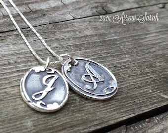Personalized Double Initial Pendant and Necklace made from Recylced, Reclaimed fine silver .999 Great Gift!