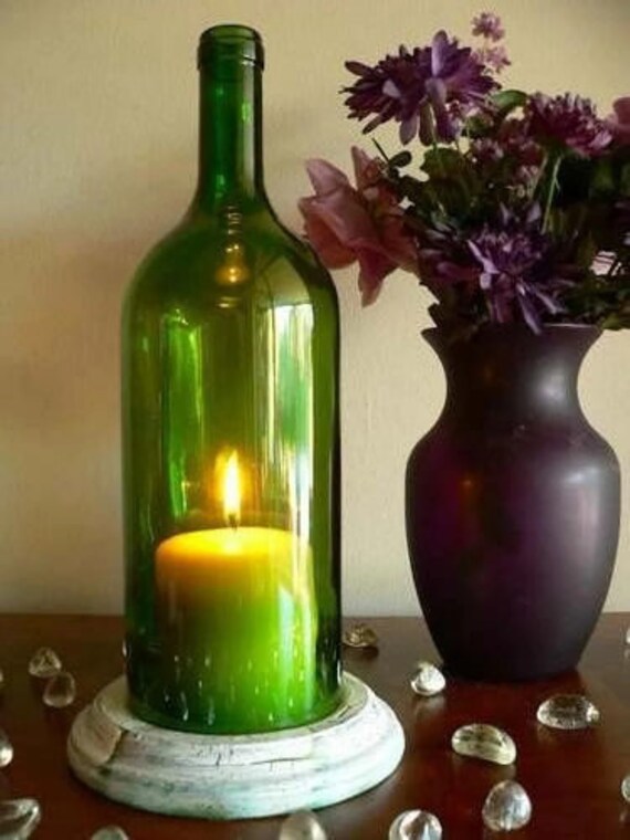 GREEN Wine Bottle Candle Holder Hurricane Lamp Centerpiece
