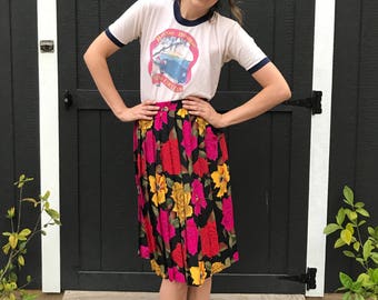 80's 90's Vibrant Floral Pleated Skirt