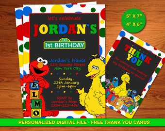 Elmo invitation, Sesame Street Birthday, Sesame Street Invitation, Sesame Street Birthday, Sesame Street invites, Elmo, Free thank you cards