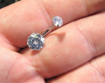 Internally Threaded Brilliant Cz's Prung Set Navel Belly Ring With cz's Highly Polished..14g