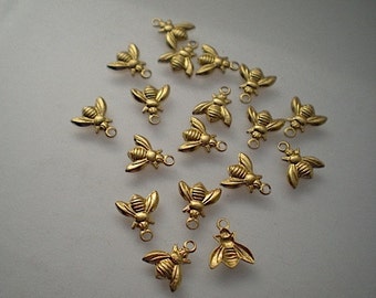 18 teeny tiny brass bee charms