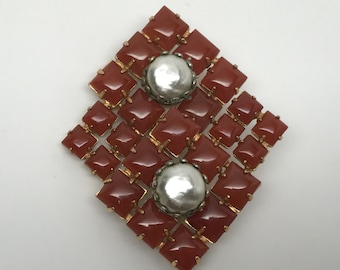 Gorgeous Carnelian & Faux Pearl Pin Brooch / Pendant