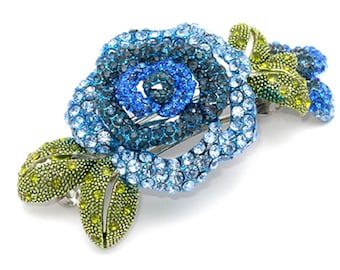Hair Jewelry Crystal Rose Barrettes, Blue / Free Gift Box(SO7641-bl)