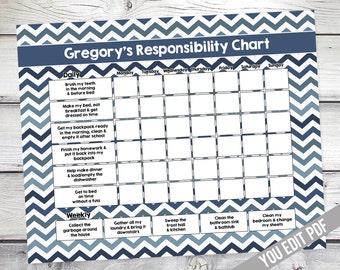 Chore chart for kids, Teen, Reward Chart, Responsibility Chart, Weekly Chore Chart, Behavior Chart, Kids chore chart printable, YOU EDIT PDF