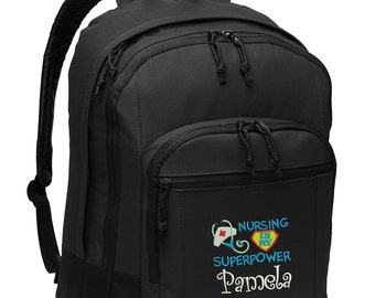 Nursing Is My Superpower Personalized Back Pack Rn, Lpn, Nurse, Cna, Cma, Embroidered