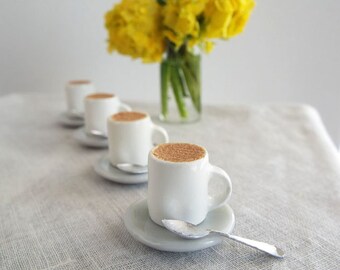 Miniature Espresso in Small White Ceramic Mug - Realistic Miniature Faux Food & Drink for 1:6 Scale Fashion Dolls and Action Figures