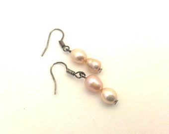 Vintage Beaded Earrings Pink Freshwater Potato Pearls # 327