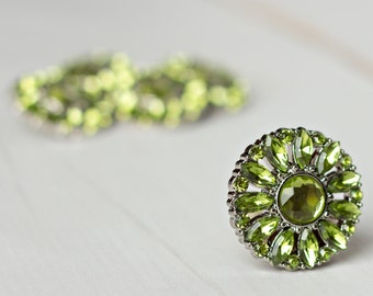 5 Rhinestone Buttons - Artichoke Green Button - Amy Button - 28mm - Plastic Buttons - Acrylic Buttons