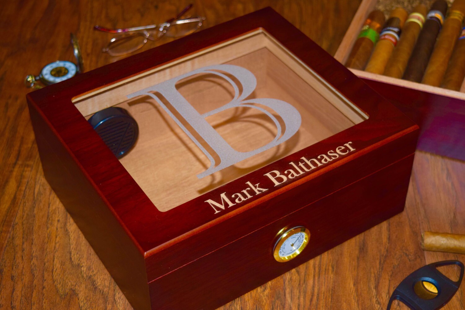 Glass Top Personalized Cigar Humidor Box Perfect for