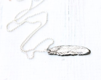 Artisan Silver Feather Necklace Precious Metal Clay Jewelry