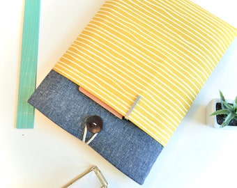 Laptop Case 11", 13", 15" Laptop Sleeve Case Padded with Pocket - Mustard Yellow Stripes