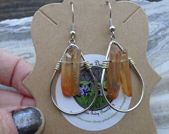Peach Aura Quartz Crystal Point Dangles