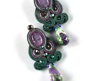 Soutache earrings, Soutache jewelry, Colorful earrings, Statement earrings, Embroidared soutache, Gift for her, Gift for women Dori Csengeri