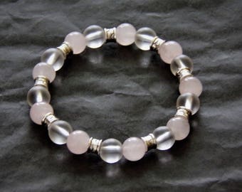 Bracelet rose quartz and rock crystal quartz