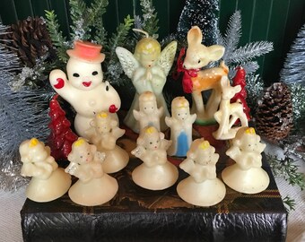 Vintage Christmas Candles, 1950s, Gurley Candles, Lot of 14, Christmas Decor, Christmas Decoration, Holiday Candles, Decorative Candles