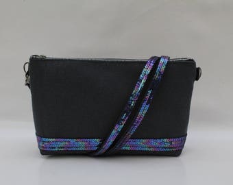 Rigid clutch in cotton blue night with Midnight Blue sequins multicolor (4rangees)