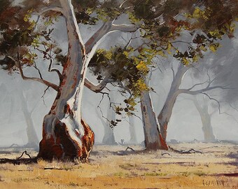 LARGE TREE PAINTING Australian artwork Eucalyptus landscape by G.Gercken