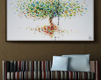 Tree 55" Original oil painting on canvas, Luxury thick layers tree of Life, Large size painting, Gives extremely good vibes, by Koby Feldmos