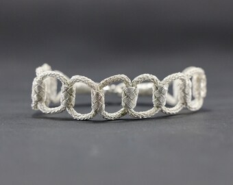 Handmade Knitted Silver Bracelet / 1000K Silver Bracelet / Braided Silver/ Ethnic Ancient Design / White / Pure silver / Sterling silver