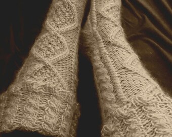Fold Over Cable Knit Knee High Slipper Socks