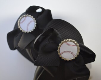 Interchangeable baseball flip flop bows You CHOOSE bow color baseball party idea party favor, baseball mom, baseball gifts. baseball shoes