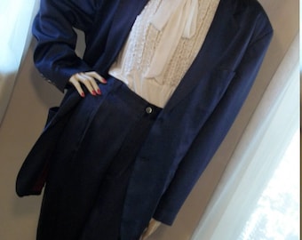 1930s Style Vintage Mens Navy Silk Pantsuit Jacket Size 40 Pants Size 33 Gangster Rockabilly Hipster
