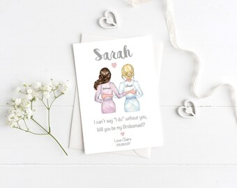 Will you be my Bridesmaid/Maid of Honour card V1 - changeable hairstyles - Personalised