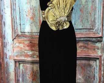 Vintage Black Velvet and Gold Lamé Dress